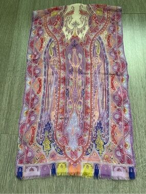 Authentic Vintage Etro Milano Silk Chiffon Scarf Pink Mauve Navy Baroque 46x12.5